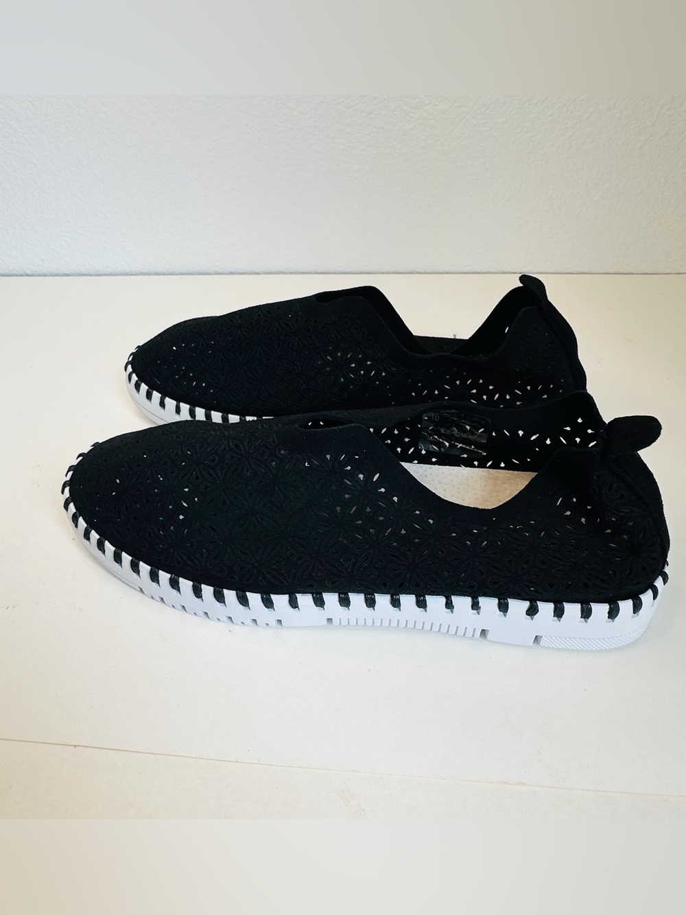 Project Cloud Black Suede Leather Lazer Cut Slip on Shoes